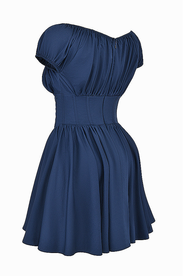 Maya | Nala French Navy Gathered Mini Dress , Dinner or Evening Attire - Dark Blue