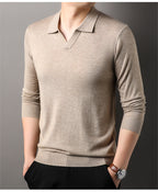 Lucas| Men's Long Sleeve V-Neck Polo Shirt - Classy Design