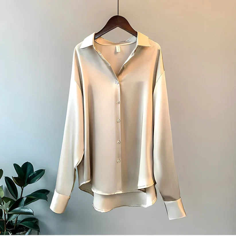 Women’s Silk Blouse – Long Sleeve Button-Front Shirt - Summer Top - Smart Casual Wear