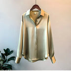 Women’s Silk Blouse – Long Sleeve Button-Front Shirt - Summer Top - Smart Casual Wear
