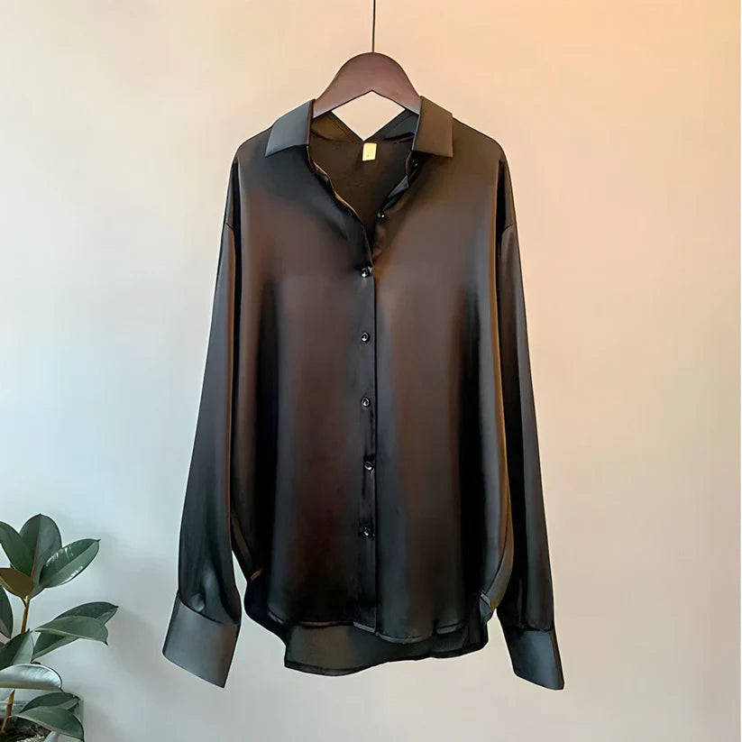 Women’s Silk Blouse – Long Sleeve Button-Front Shirt - Summer Top - Smart Casual Wear