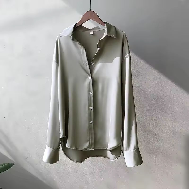 Women’s Silk Blouse – Long Sleeve Button-Front Shirt - Summer Top - Smart Casual Wear