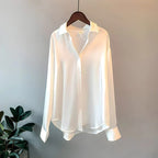 Women’s Silk Blouse – Long Sleeve Button-Front Shirt - Summer Top - Smart Casual Wear