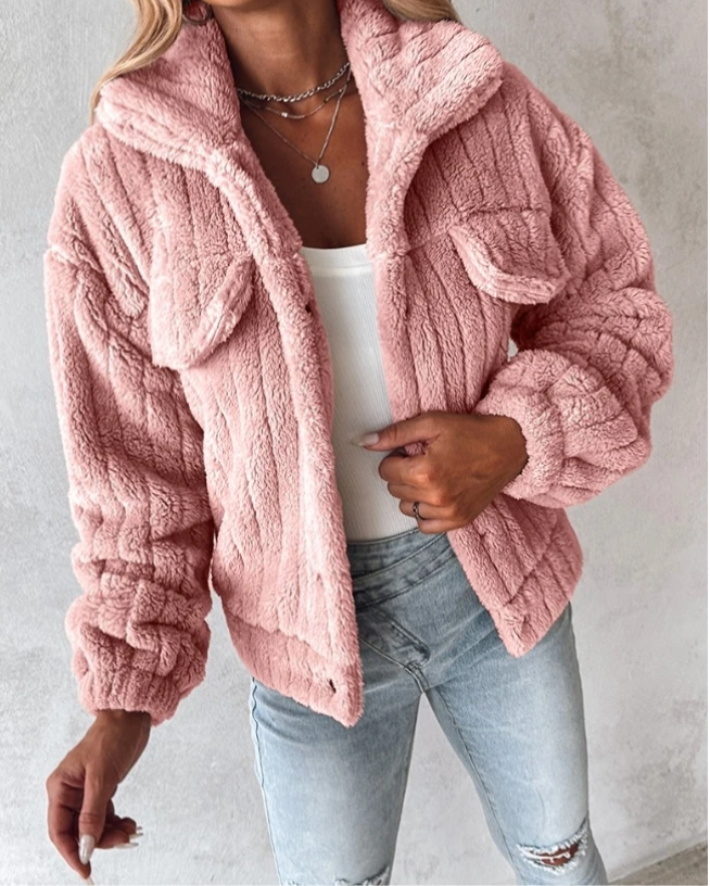 Elizabeth | Women’s Sherpa Button-Front Casual Jacket - Warm Layered Outerwear with Front Pockets