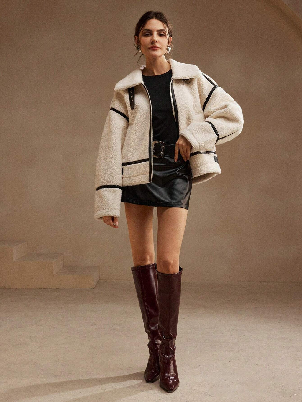 Ellie | Women’s Oversized Sherpa Jacket - Comfortable Layered Stylish Cool Weather Jacket
