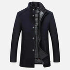 James | Men’s Mid-Length Stand Collar Overcoat - Faux Wool Formal Winter Coat
