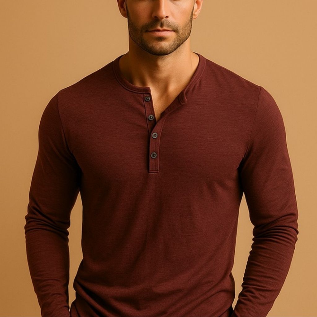 Men’s Cotton Blend Henley Top – Soft Stretch Fabric, Slim Fit Long Sleeve Shirt