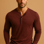 Men’s Cotton Blend Henley Top – Soft Stretch Fabric, Slim Fit Long Sleeve Shirt