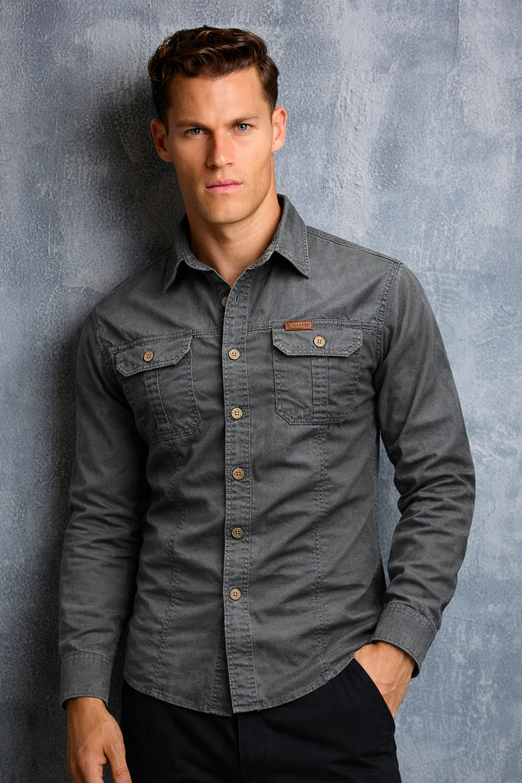 Men’s Long Sleeve Button-Up Shirt with Classic Collar
