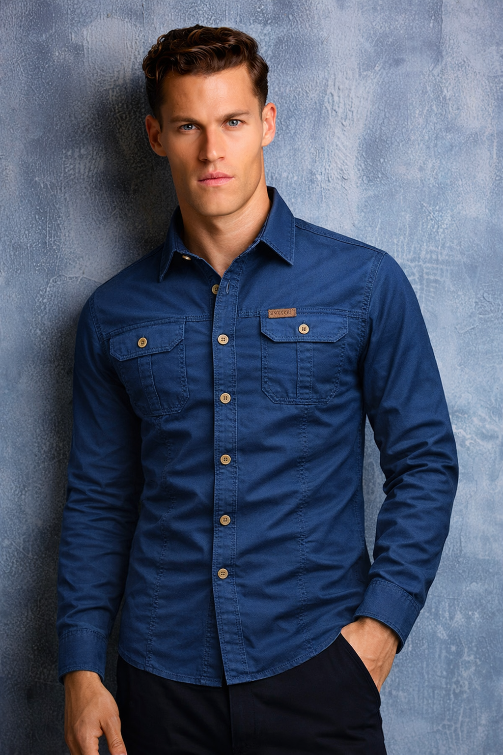 Men’s Long Sleeve Button-Up Shirt with Classic Collar