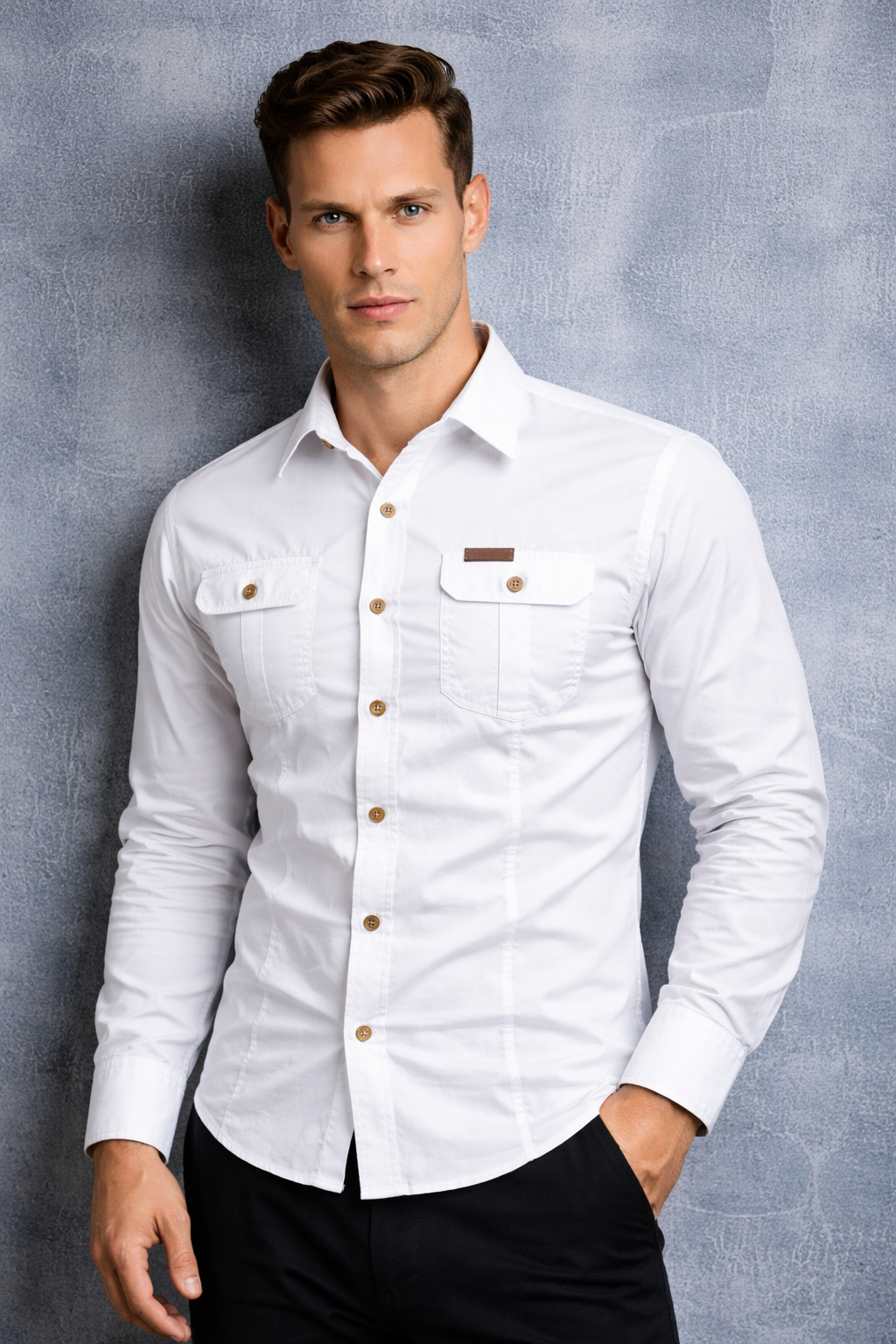 Men’s Long Sleeve Button-Up Shirt with Classic Collar