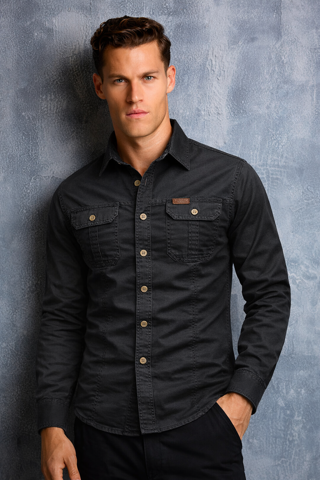 Men’s Long Sleeve Button-Up Shirt with Classic Collar