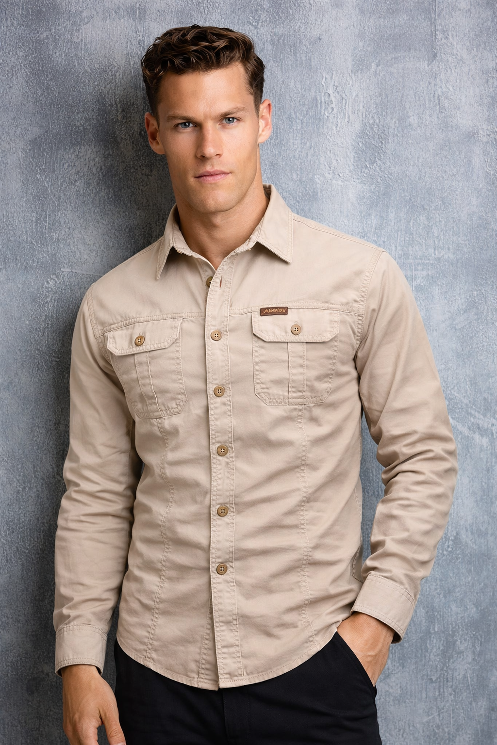 Men’s Long Sleeve Button-Up Shirt with Classic Collar