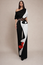 Women’s One Shoulder Wide Leg Jumpsuit – Artistic Print Design