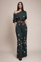 Women’s One Shoulder Wide Leg Jumpsuit – Artistic Print Design
