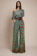 Women’s One Shoulder Wide Leg Jumpsuit – Artistic Print Design