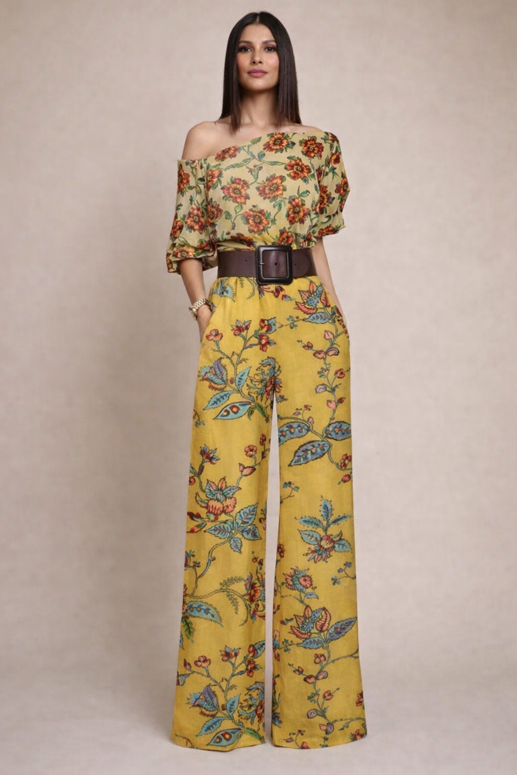 Women’s One Shoulder Wide Leg Jumpsuit – Artistic Print Design