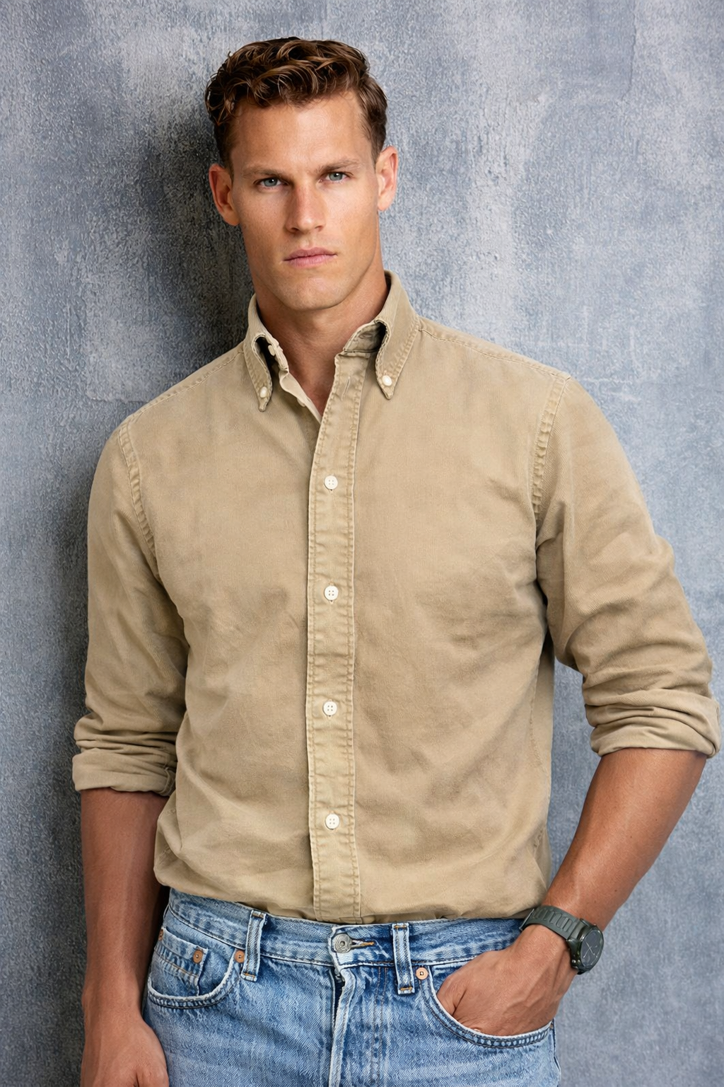 Men’s Classic Button-Down Shirt with Smart Collar, Long Sleeve
