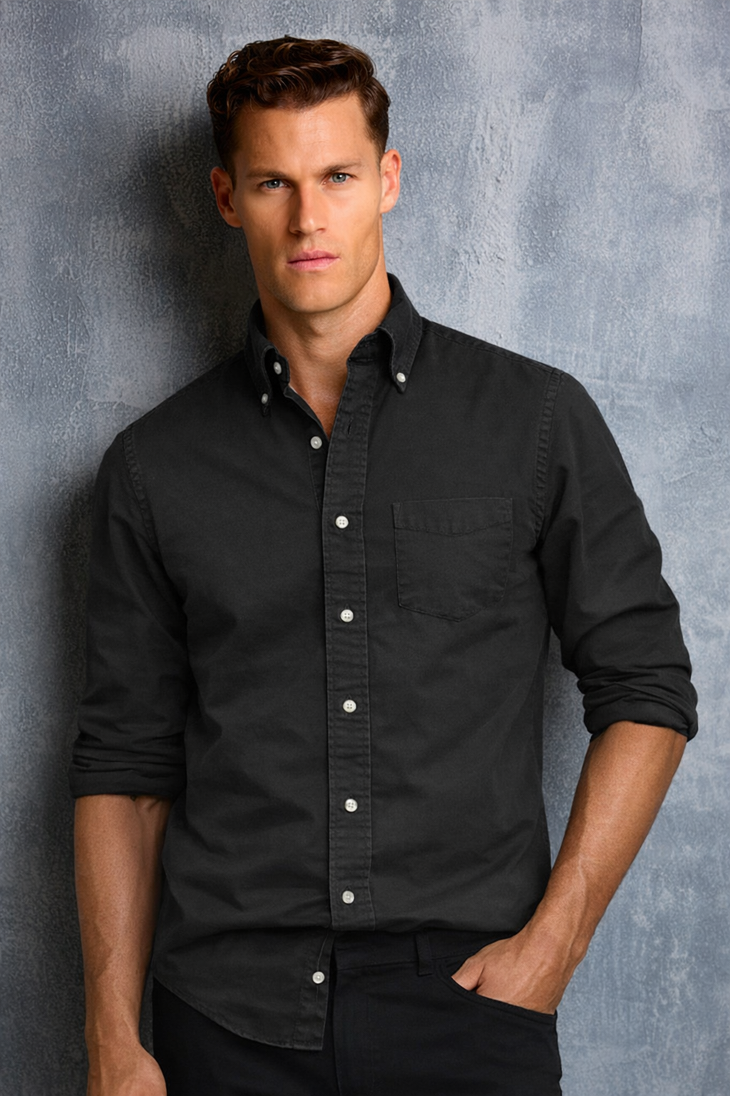 Men’s Classic Button-Down Shirt with Smart Collar, Long Sleeve