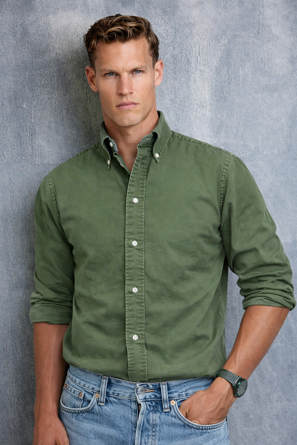 Men’s Classic Button-Down Shirt with Smart Collar, Long Sleeve