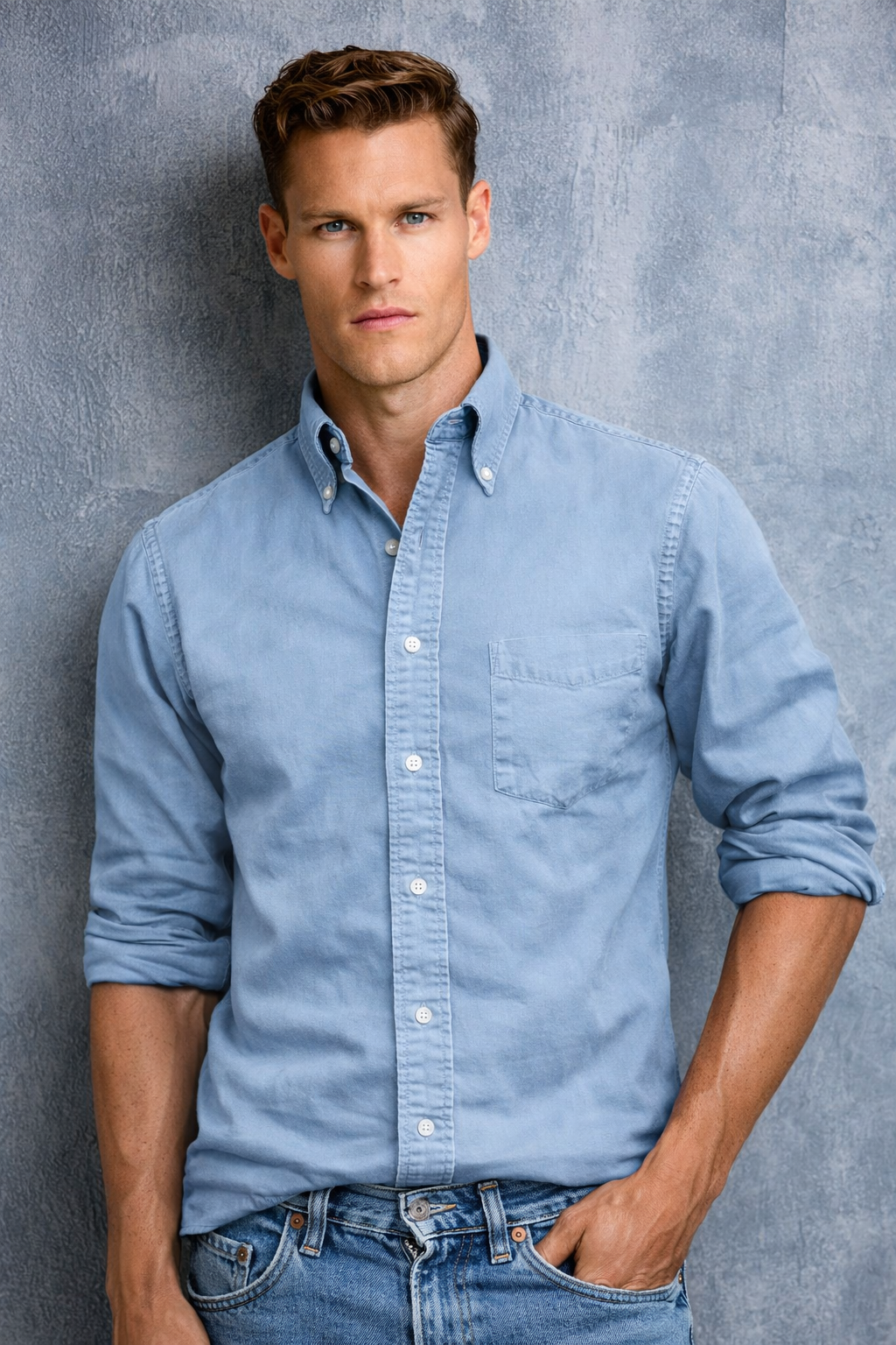 Men’s Classic Button-Down Shirt with Smart Collar, Long Sleeve