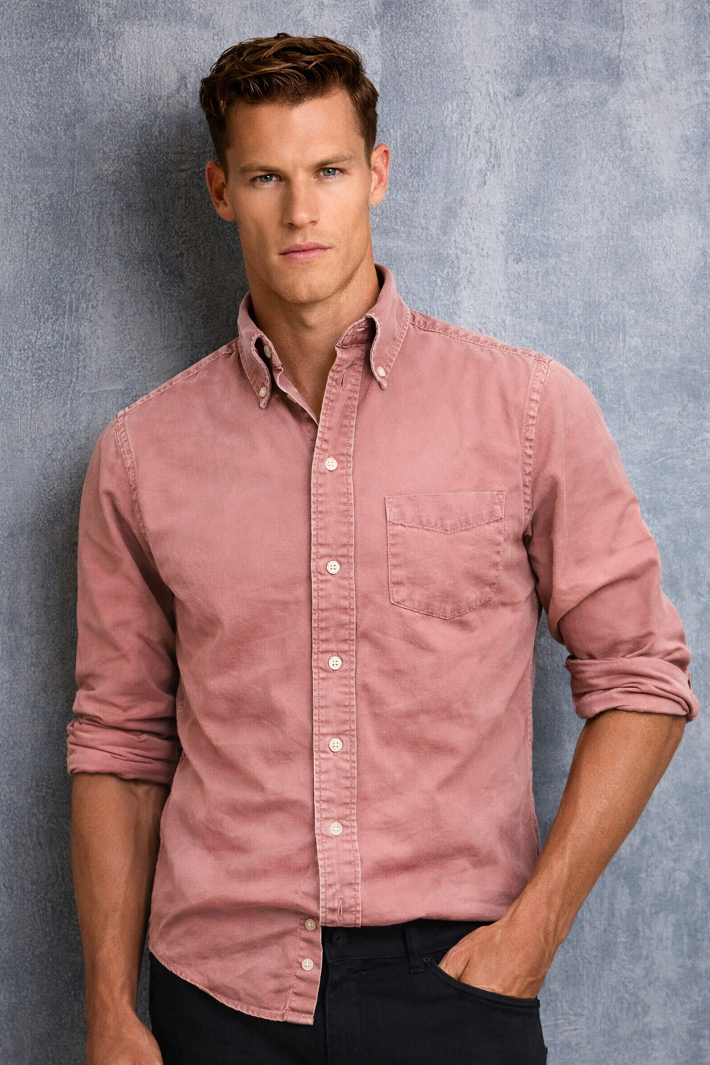 Men’s Classic Button-Down Shirt with Smart Collar, Long Sleeve