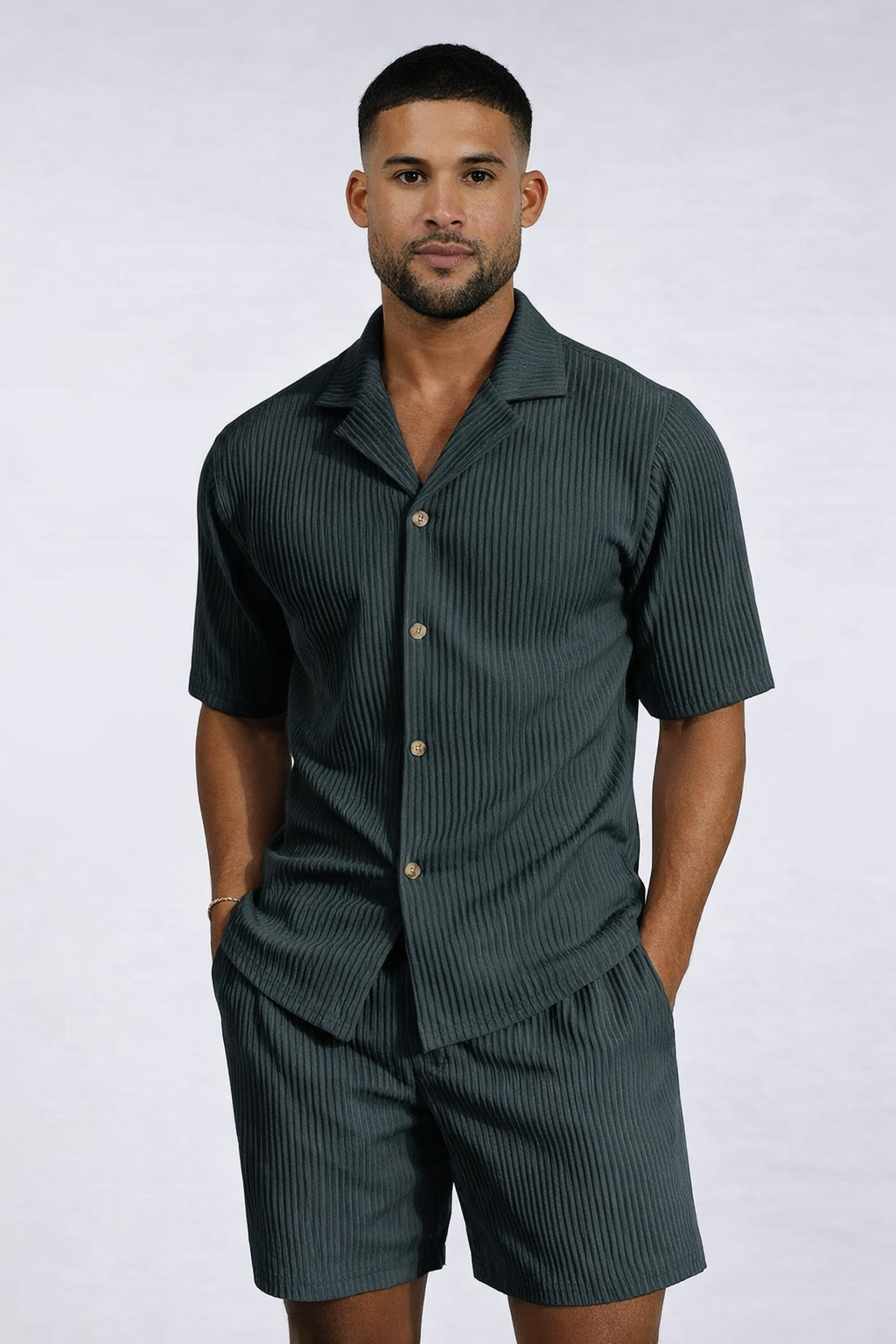 Charlie| Men’s Ribbed Texture Co-ord Set - Casual Summer Style