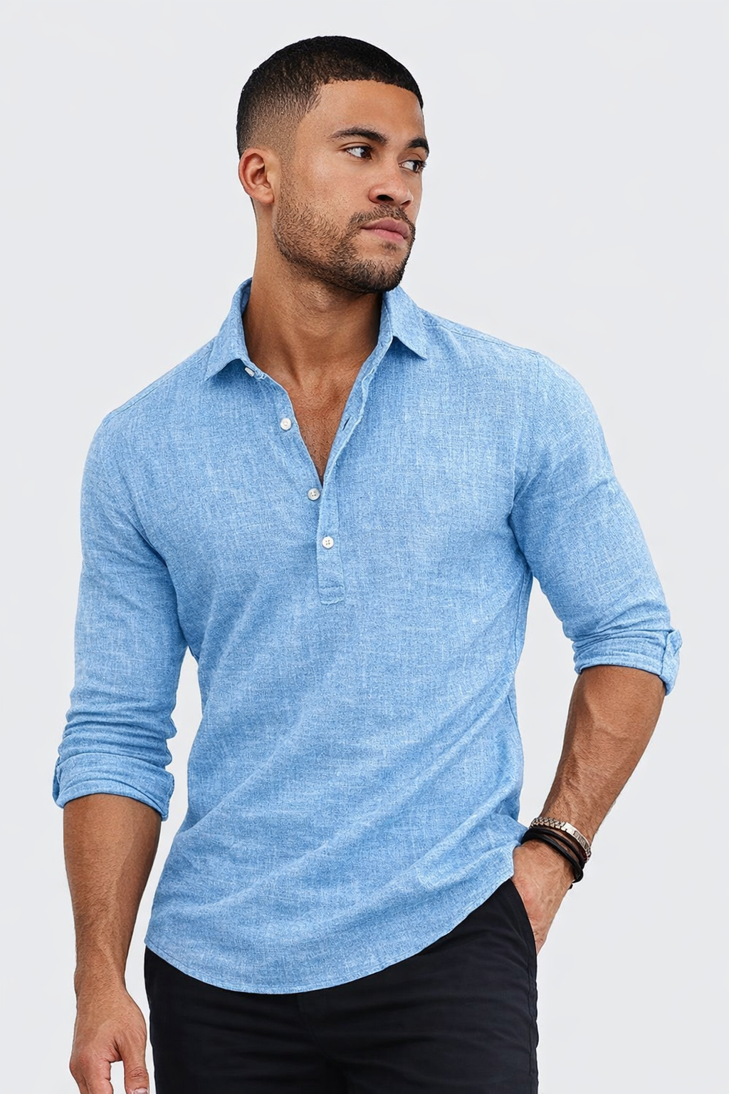 James| Men’s Linen Polo Shirt – Long sleeves, Classic Fit Shirt