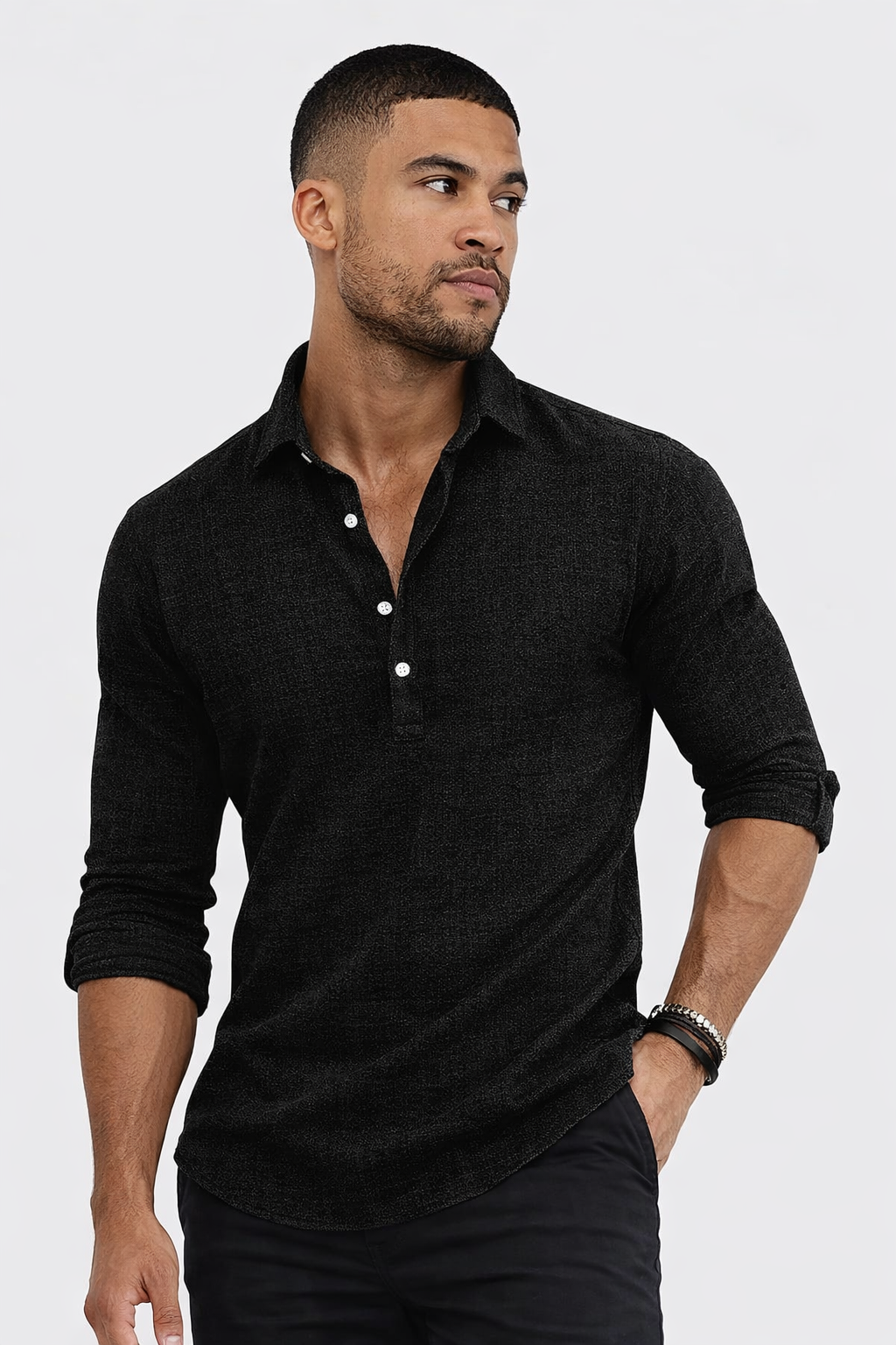 James| Men’s Linen Polo Shirt – Long sleeves, Classic Fit Shirt
