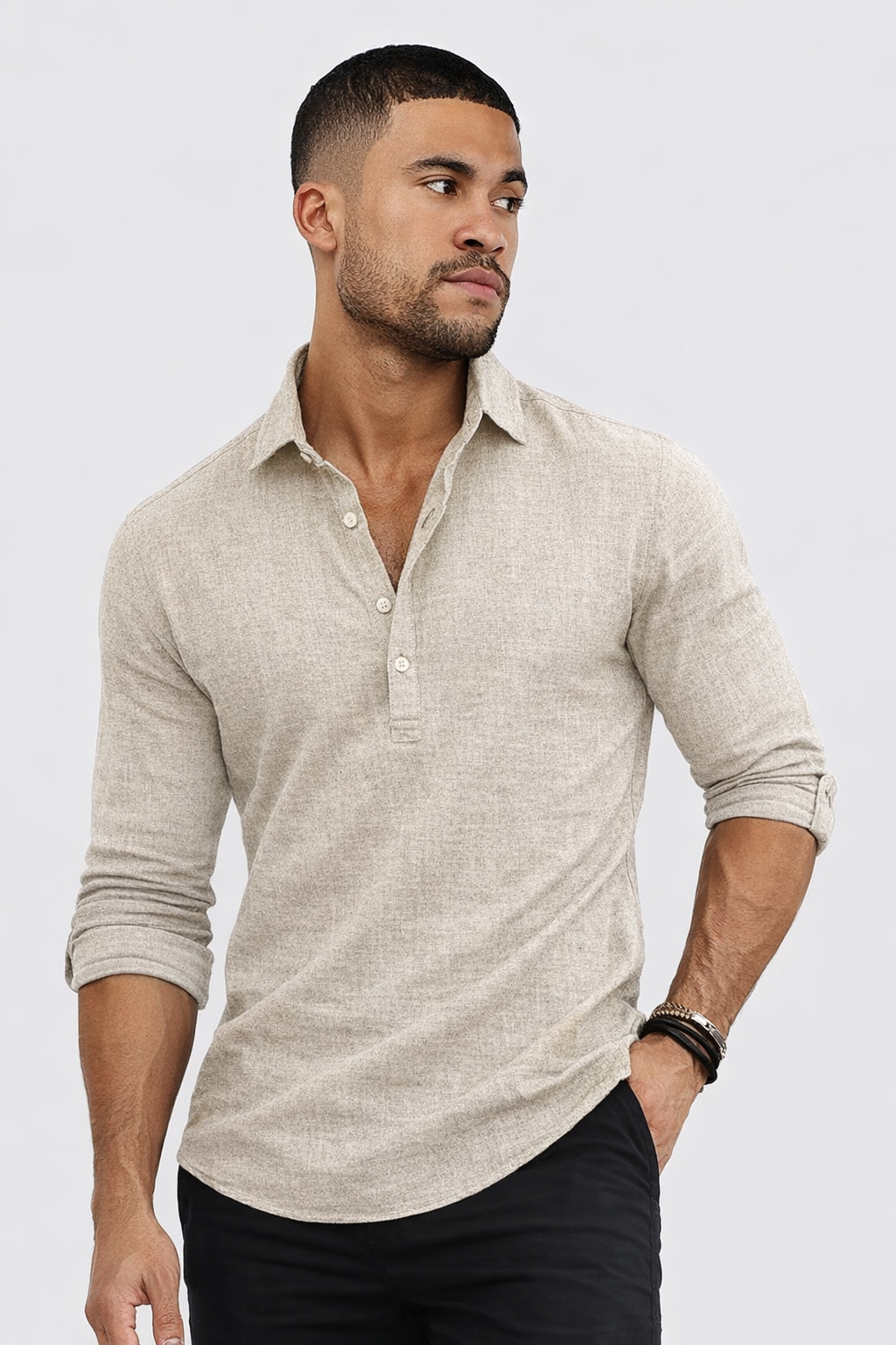 James| Men’s Linen Polo Shirt – Long sleeves, Classic Fit Shirt