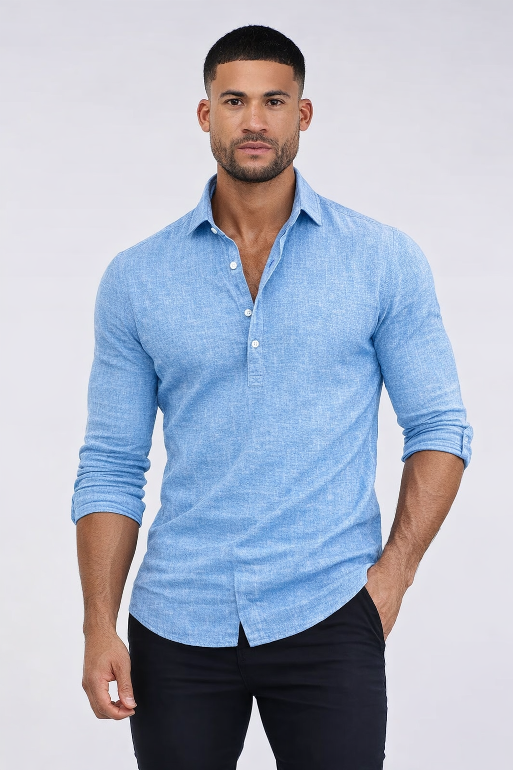 James| Men’s Linen Polo Shirt – Long sleeves, Classic Fit Shirt