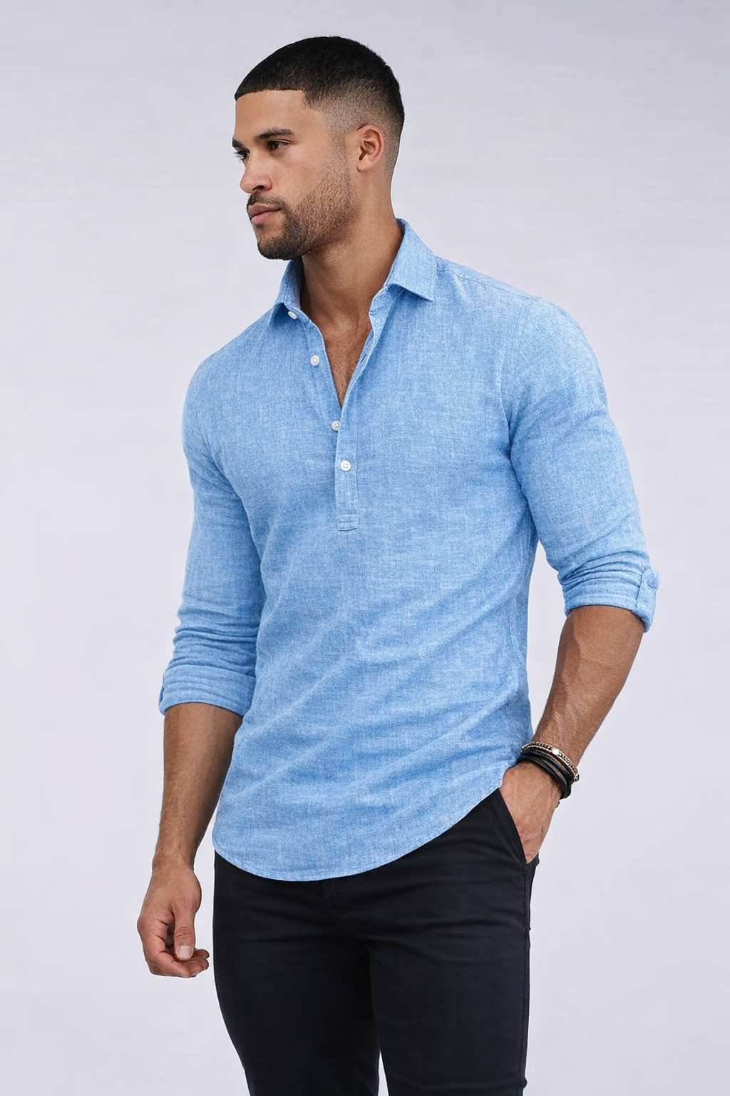 James| Men’s Linen Polo Shirt – Long sleeves, Classic Fit Shirt