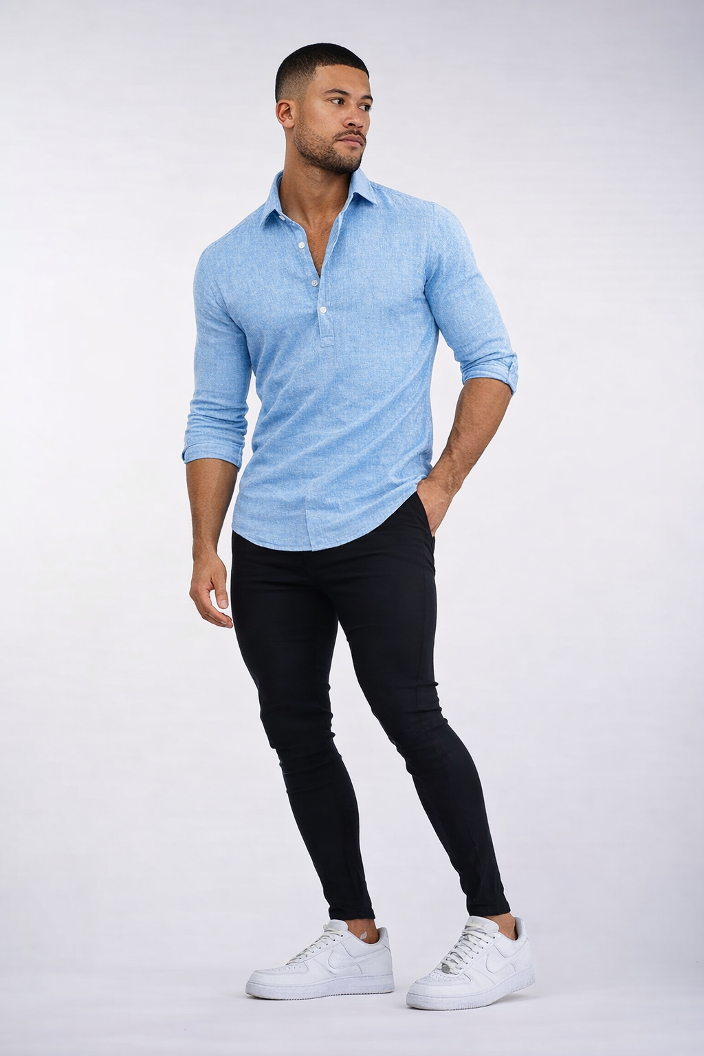 James| Men’s Linen Polo Shirt – Long sleeves, Classic Fit Shirt