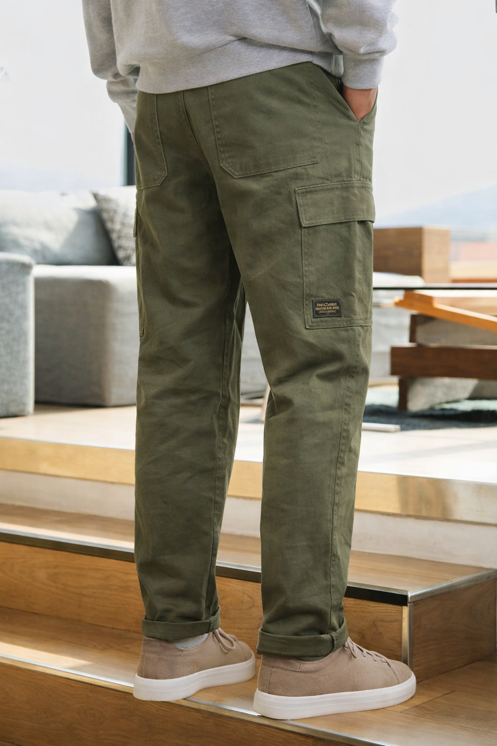 Men’s Utility Cargo Pants – Straight leg, Rugged Multi Pocket Panel Trousers with elasticated waist