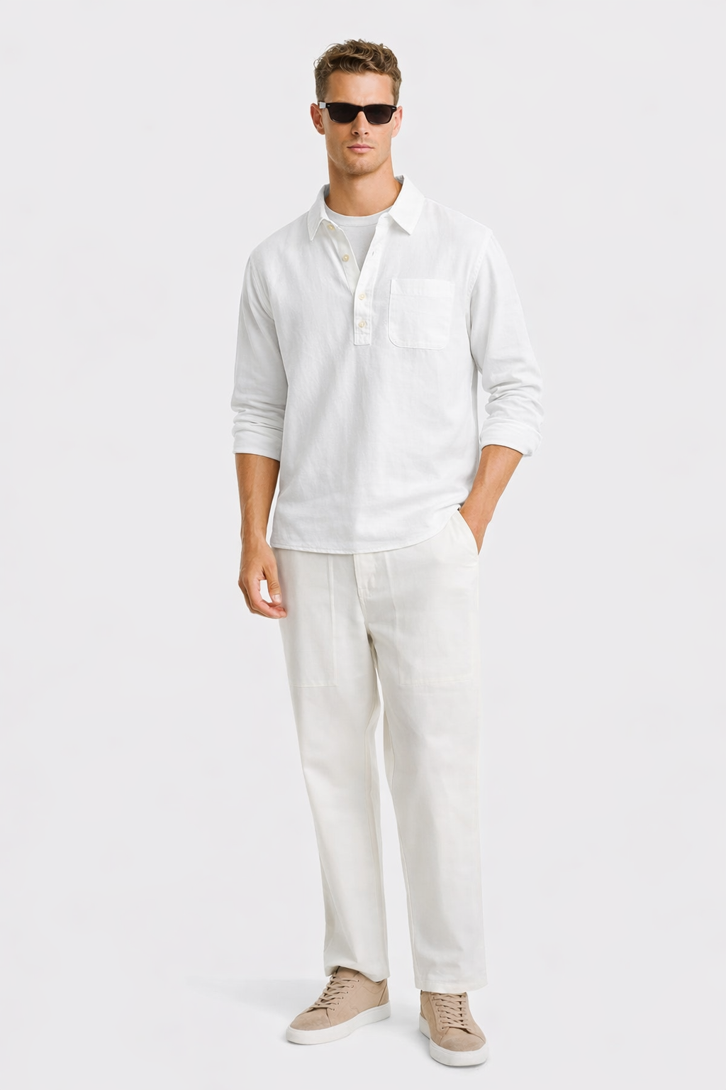 Men’s Old Money Button Up Polo Shirt – Cotton-Linen Blend Casual Shirt - Relaxed fit