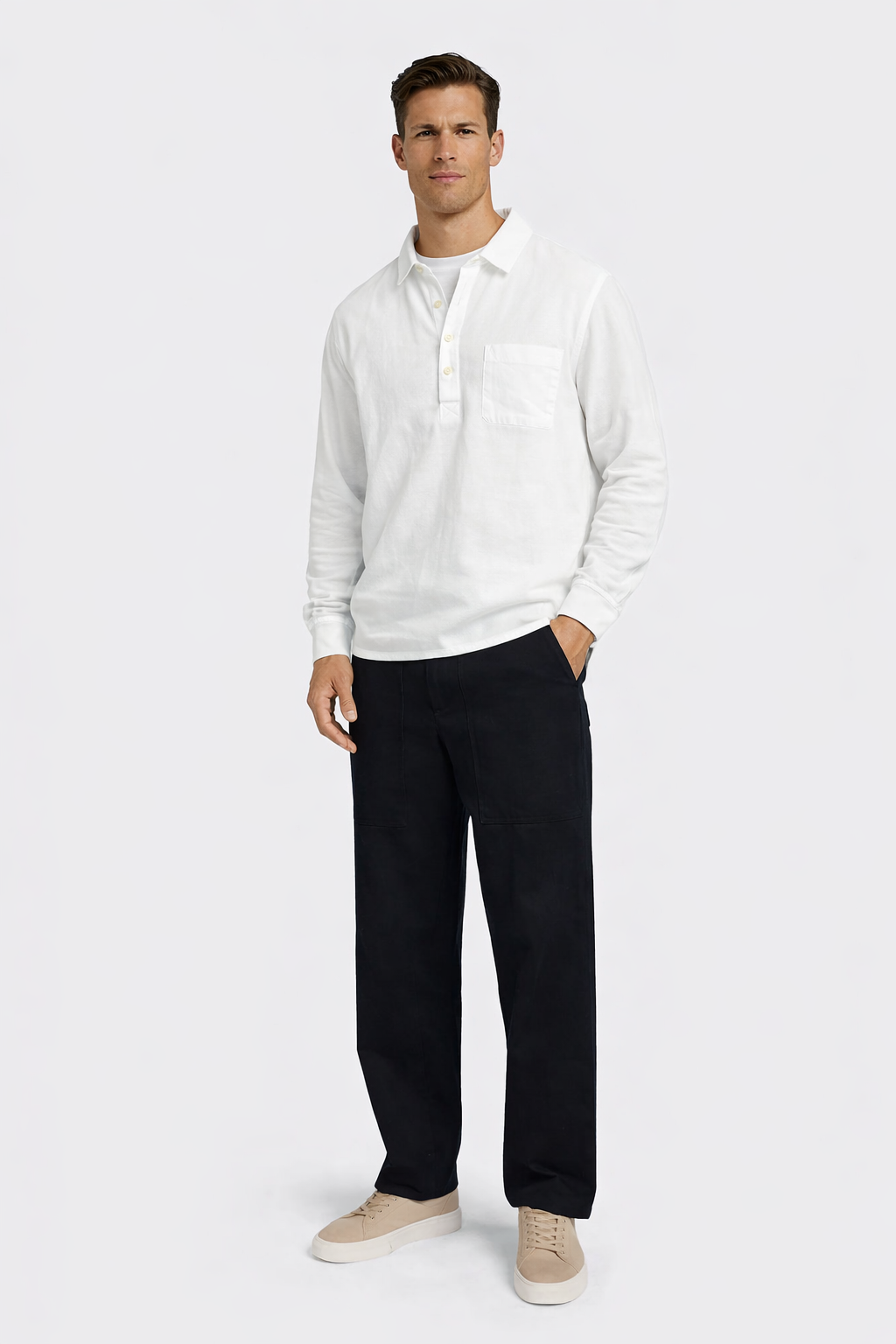 Men’s Old Money Button Up Polo Shirt – Cotton-Linen Blend Casual Shirt - Relaxed fit