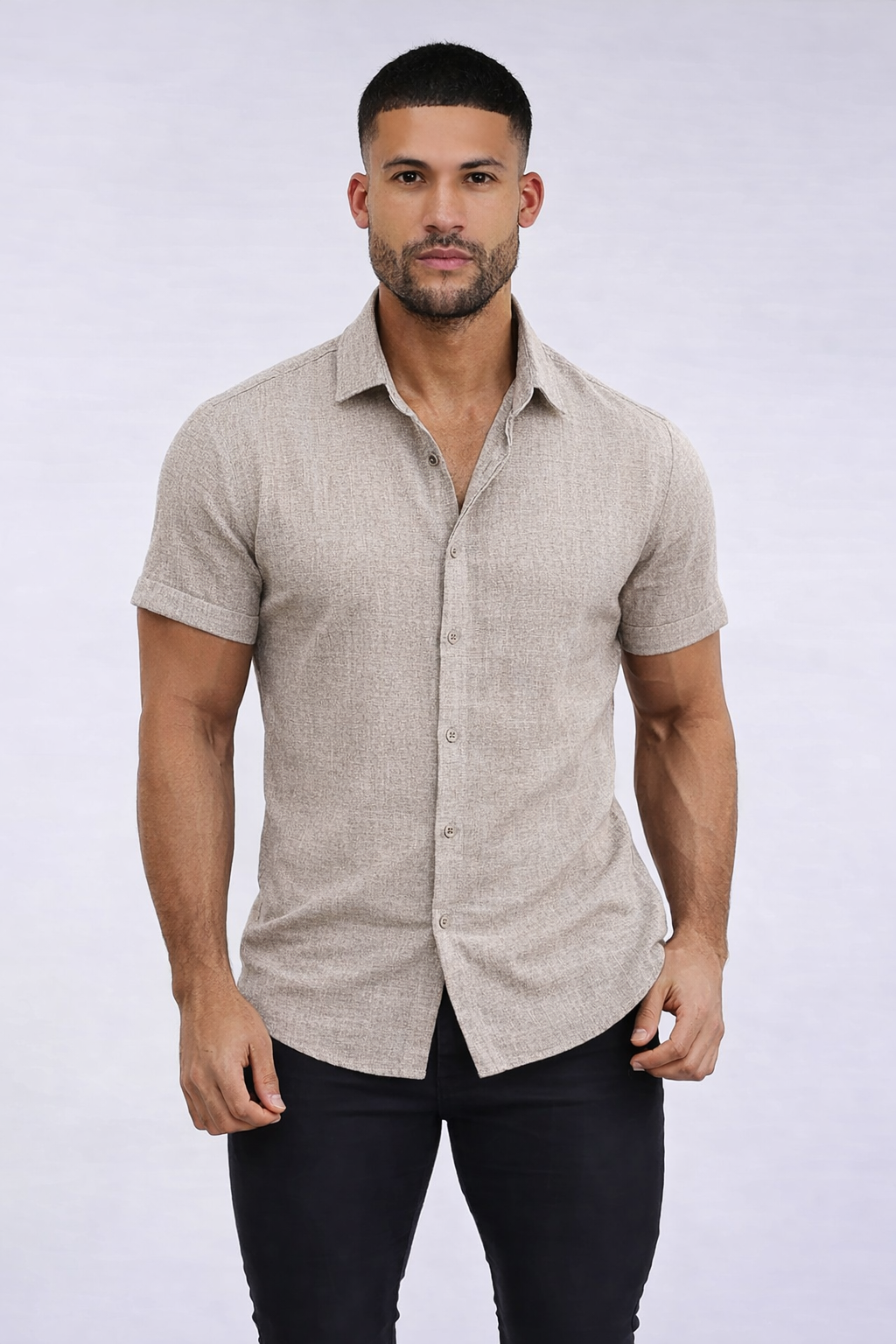Men’s Old Money Linen Short Sleeve Shirt – Classic Button-Up. Stretchy for all day Comfort