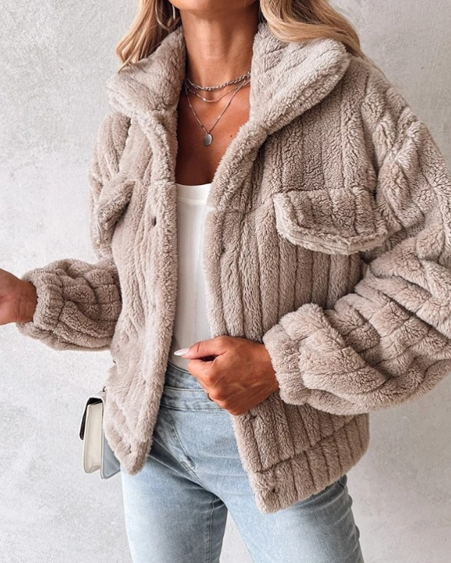 Elizabeth | Women’s Sherpa Button-Front Casual Jacket - Warm Layered Outerwear with Front Pockets