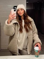 Women’s Sherpa Zip-Up Coat Plush Comfortable Modern Outerwear
