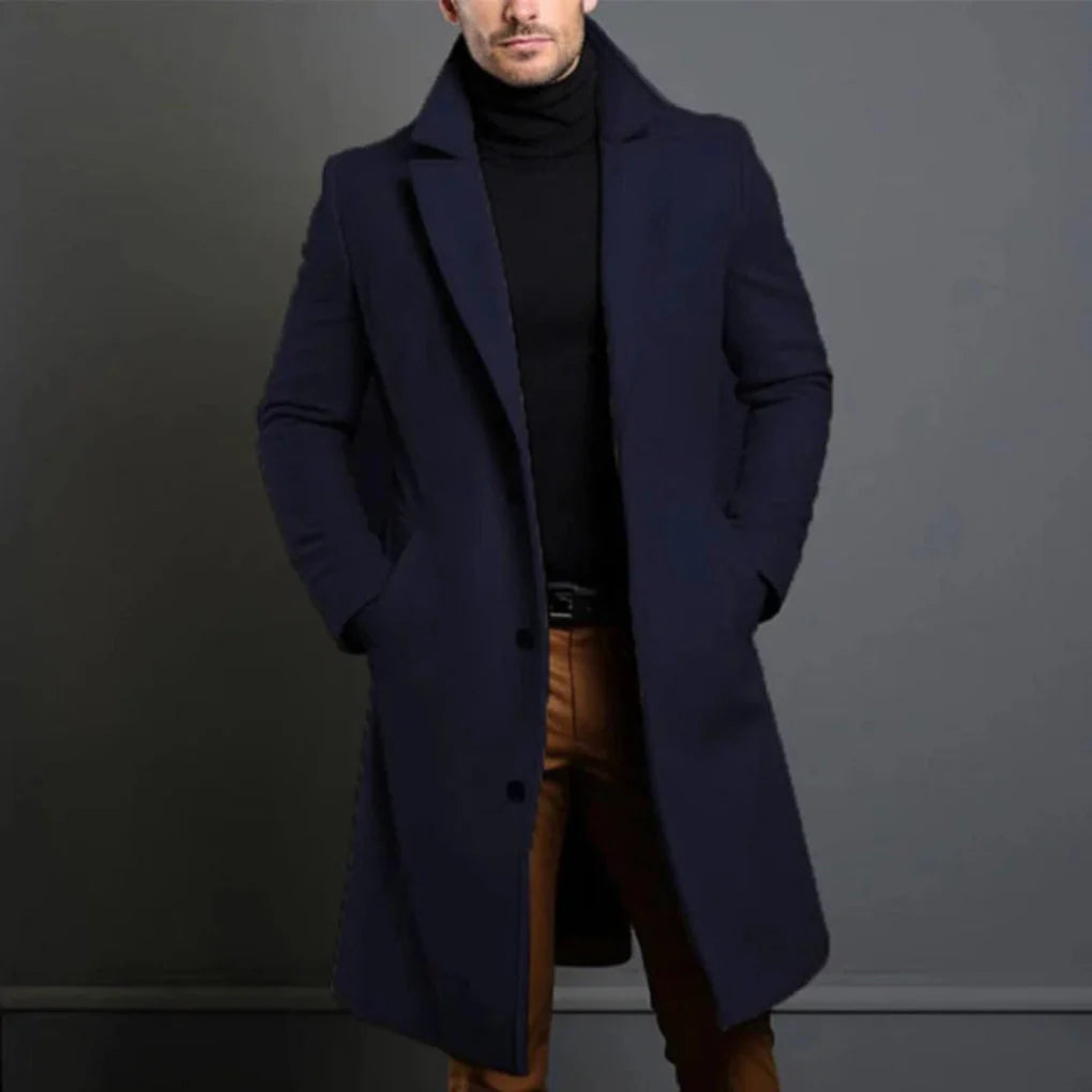 Men’s Overcoat Slim Fit - Faux Wool, Mid Length Winter Coat with Button Closure