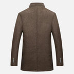 James | Men’s Mid-Length Stand Collar Overcoat - Faux Wool Formal Winter Coat