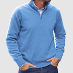 Men’s Classic Zip-Up Knit Sweater – Long Sleeve Half Zip Pullover with Ribbed Cuffs & Hem – Smart Casual Everyday Jumper