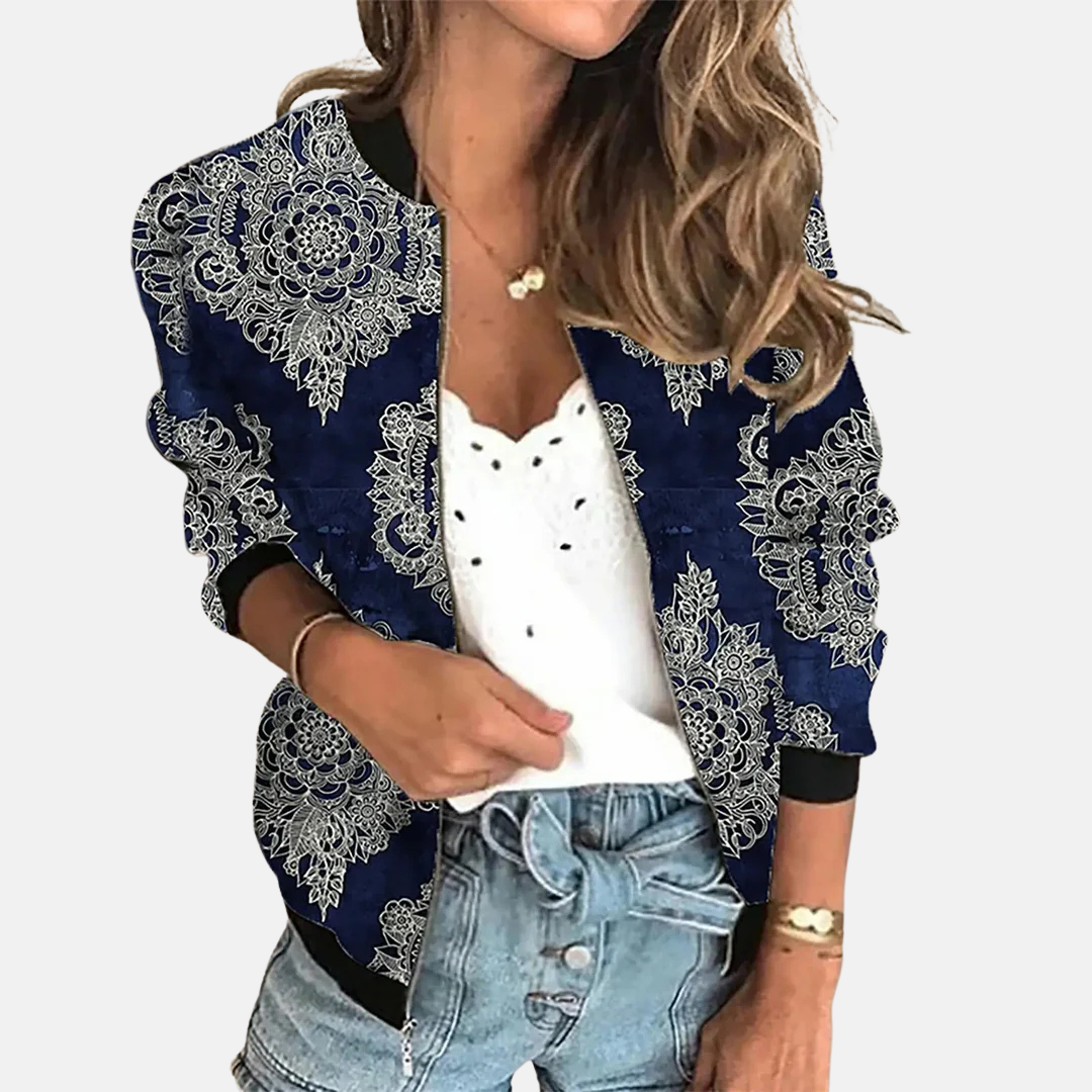 Stephanie Women’s Bomber Jacket with Floral Print – Casual Wear