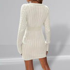Women’s Cable Knit Long Sleeve Sweater Dress with Fitted Waist