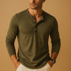 Men’s Cotton Blend Henley Top – Soft Stretch Fabric, Slim Fit Long Sleeve Shirt