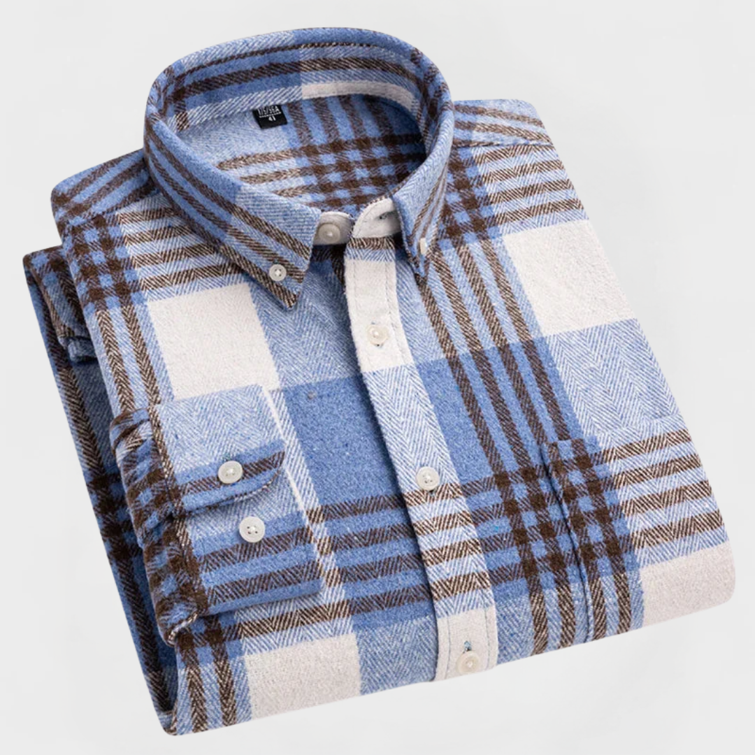 Men’s Classic Check Flannel Shirt – Long Sleeve Button-Up Casual Shirt – Soft Brushed Cotton Design
