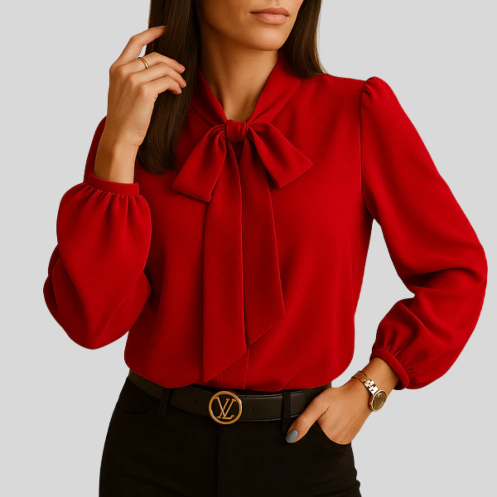 Luna Women’s Blouse – Long Sleeve Bow Neck Top