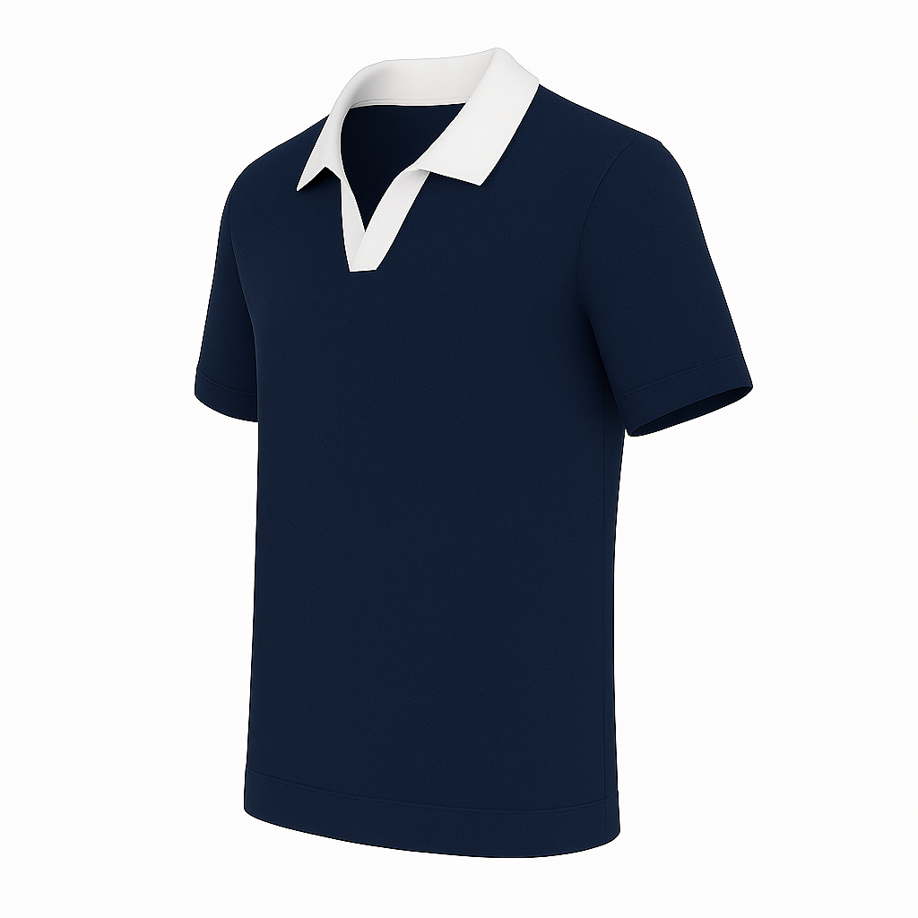 2 tone open collar polo shirt - Navy Blue