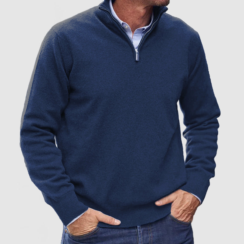 Men’s Classic Zip-Up Knit Sweater – Long Sleeve Half Zip Pullover with Ribbed Cuffs & Hem – Smart Casual Everyday Jumper