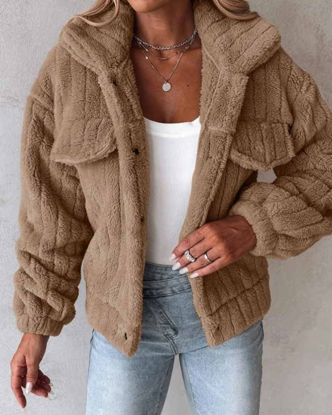 Elizabeth | Women’s Sherpa Button-Front Casual Jacket - Warm Layered Outerwear with Front Pockets